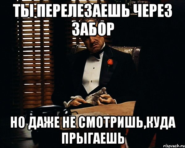 Ты перелезаешь через забор Но даже не смотришь,куда прыгаешь, Мем Дон Вито Корлеоне