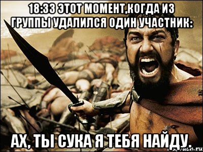 18:33 этот момент,когда из группы удалился один участник: Ах, ты сука я тебя найду., Мем Это Спарта