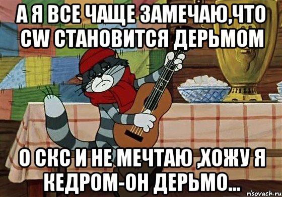 а я все чаще замечаю,что CW становится дерьмом о СКС и не мечтаю ,хожу я кедром-он дерьмо..., Мем Грустный Матроскин с гитарой