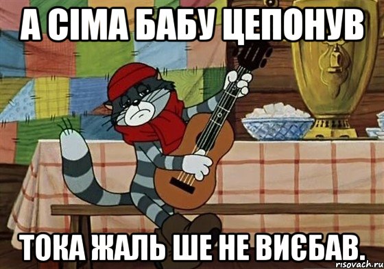 А Сіма бабу цепонув тока жаль ше не виєбав., Мем Грустный Матроскин с гитарой