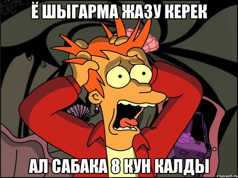 ё шыгарма жазу керек ал сабака 8 кун калды, Мем Фрай в панике