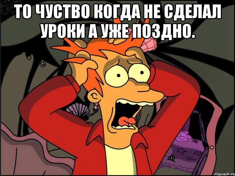 То чуство когда не сделал уроки а уже поздно. , Мем Фрай в панике