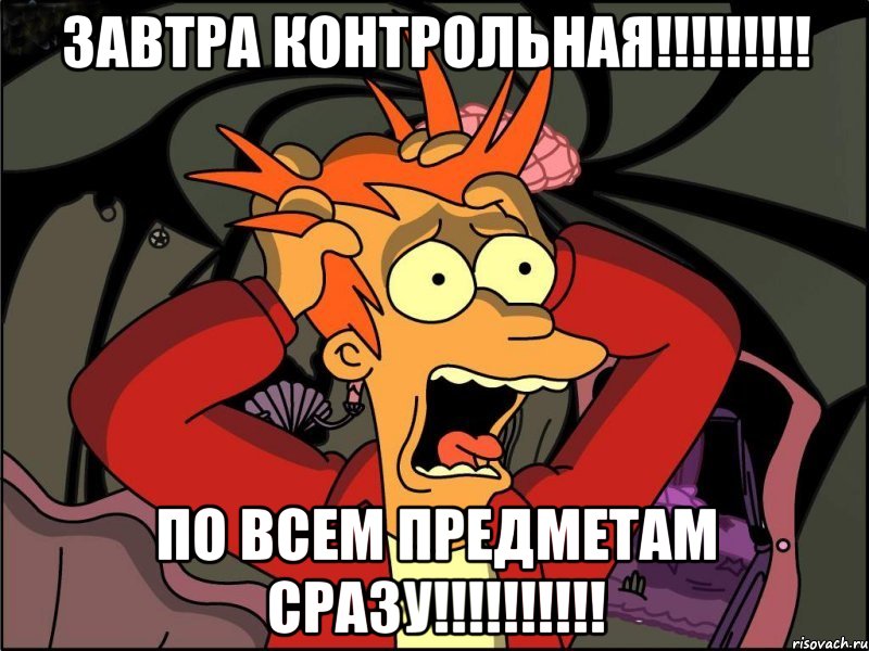 ЗАВТРА КОНТРОЛЬНАЯ!!!!!!!!! ПО ВСЕМ ПРЕДМЕТАМ СРАЗУ!!!!!!!!!!, Мем Фрай в панике