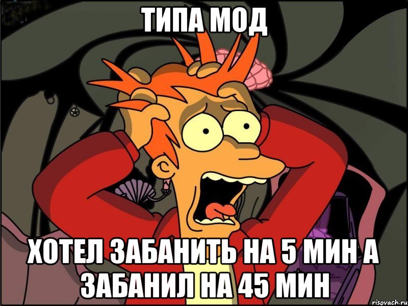 типа мод хотел забанить на 5 мин а забанил на 45 мин, Мем Фрай в панике