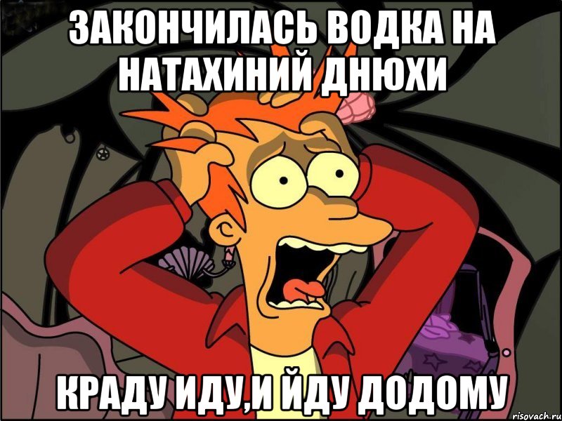 Закончилась водка на Натахиний днюхи краду иду,и йду додому, Мем Фрай в панике