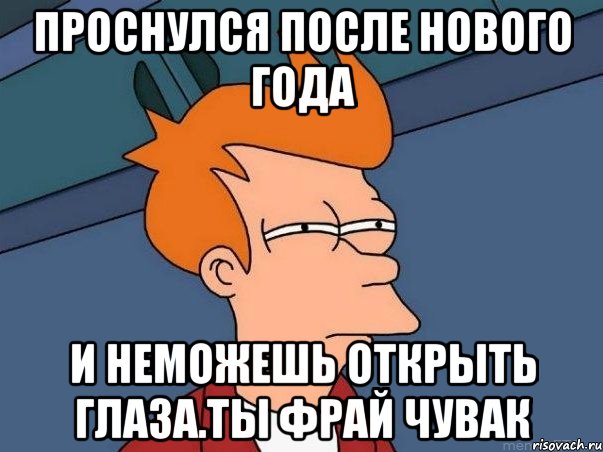 Проснулся после нового года И неможешь открыть глаза.ТЫ фрай чувак, Мем  Фрай (мне кажется или)