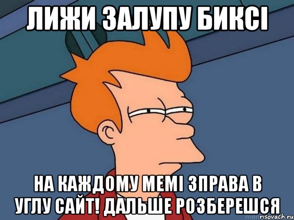 Лижи залупу биксі На каждому мемі зправа в углу сайт! Дальше розберешся, Мем  Фрай (мне кажется или)