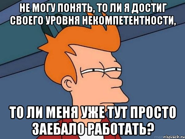 Не могу понять, то ли я достиг своего уровня некомпетентности, то ли меня уже тут просто заебало работать?, Мем  Фрай (мне кажется или)