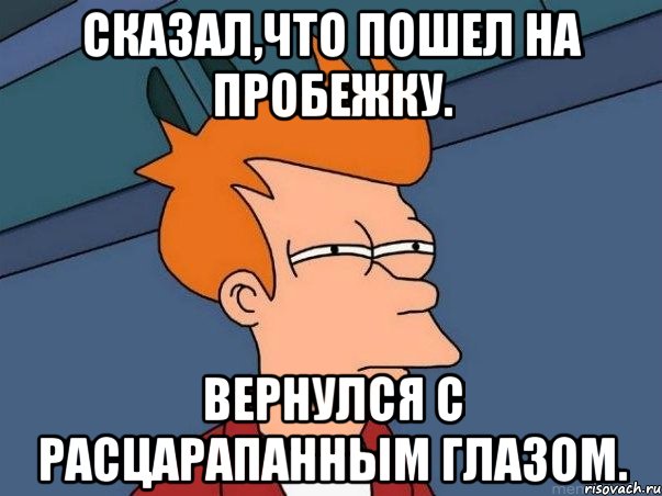 Сказал,что пошел на пробежку. вернулся с расцарапанным глазом., Мем  Фрай (мне кажется или)