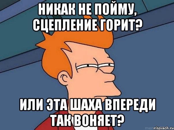 Никак не пойму, сцепление горит? Или эта шаха впереди так воняет?, Мем  Фрай (мне кажется или)