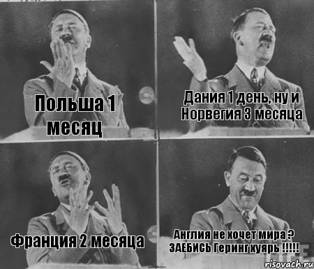 Польша 1 месяц Дания 1 день, ну и Норвегия 3 месяца Франция 2 месяца Англия не хочет мира ? ЗАЕБИСЬ Геринг хуярь !!!!!, Комикс  гитлер за трибуной