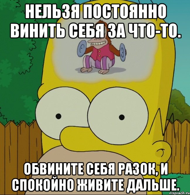 Нельзя постоянно винить себя за что-то. Обвините себя разок, и спокойно живите дальше., Мем  Гомер Симпсон