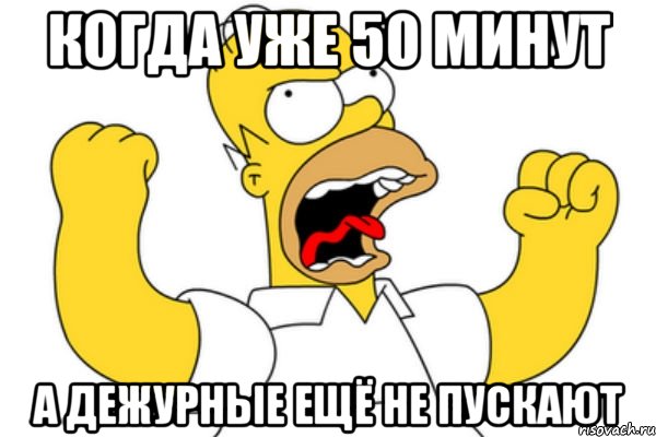 когда уже 50 минут а дежурные ещё не пускают, Мем Разъяренный Гомер