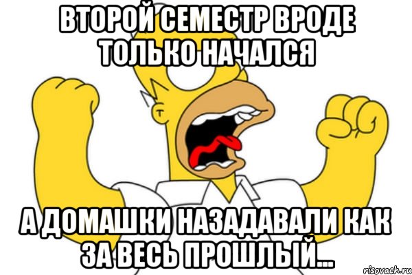 Второй семестр вроде только начался А домашки назадавали как за весь прошлый..., Мем Разъяренный Гомер