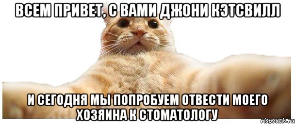 ВСЕМ ПРИВЕТ, С ВАМИ ДЖОНИ КЭТСВИЛЛ И СЕГОДНЯ МЫ ПОПРОБУЕМ ОТВЕСТИ МОЕГО ХОЗЯИНА К СТОМАТОЛОГУ, Мем   Кэтсвилл