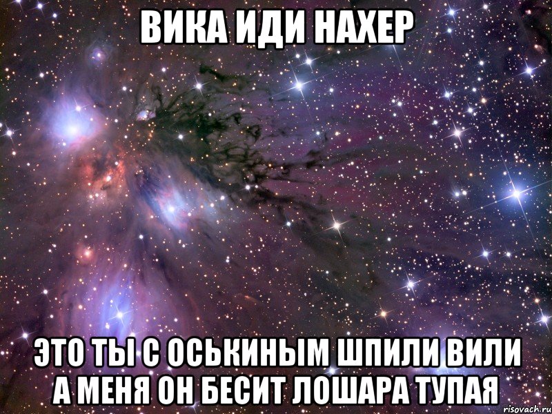 Вика иди нахер это ты с оськиным шпили вили а меня он бесит лошара тупая, Мем Космос