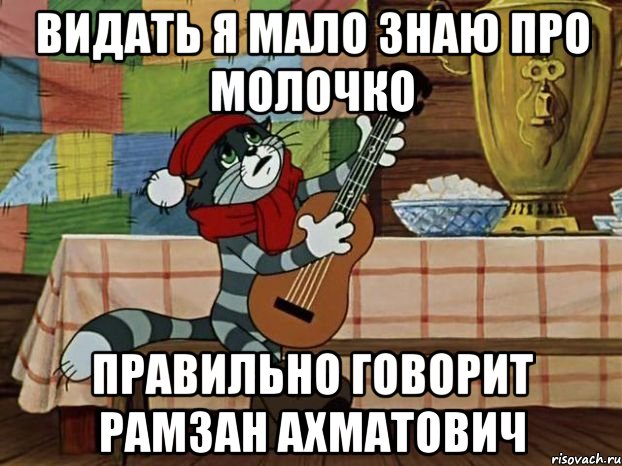 Видать я мало знаю про молочко Правильно говорит Рамзан Ахматович, Мем Кот Матроскин с гитарой