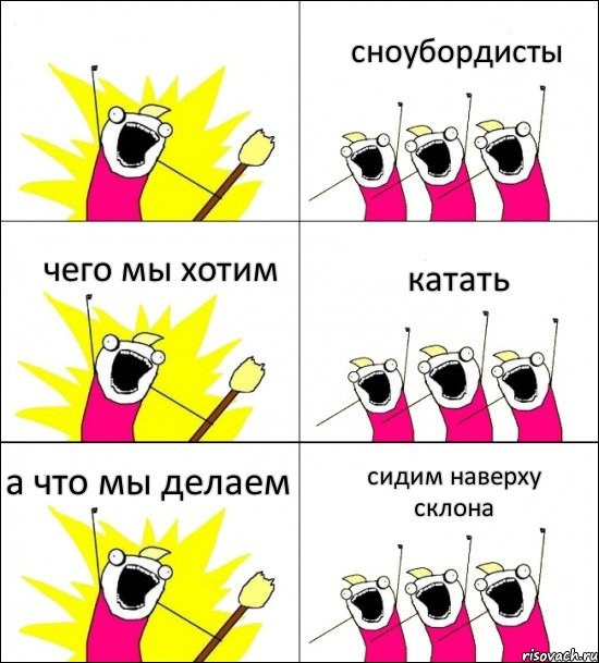  сноубордисты чего мы хотим катать а что мы делаем сидим наверху склона, Комикс кто мы