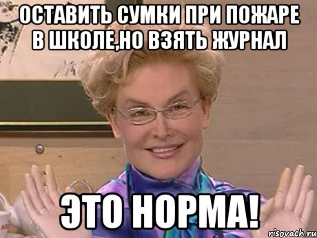 Оставить сумки при пожаре в школе,но взять журнал это норма!, Мем Елена Малышева