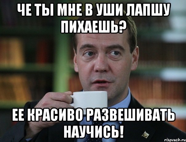 Че ты мне в уши лапшу пихаешь? Ее красиво развешивать научись!, Мем Медведев спок бро