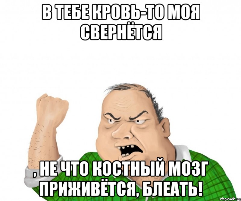 в тебе кровь-то моя свернётся , не что костный мозг приживётся, блеать!, Мем мужик