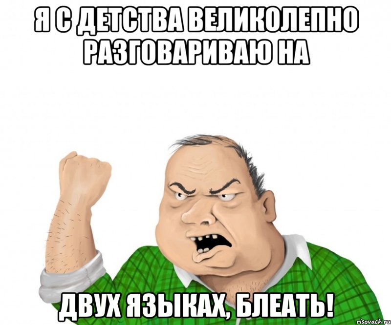 Я с детства великолепно разговариваю на двух языках, блеать!, Мем мужик