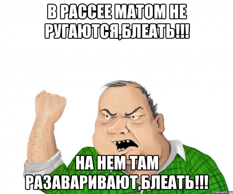 В РАССЕЕ матом не ругаются,блеать!!! На нем там разАВАРИвают,блеать!!!, Мем мужик