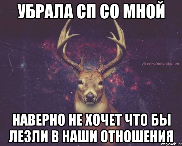 Убрала СП со мной наверно не хочет что бы лезли в наши отношения, Мем  олень наивный