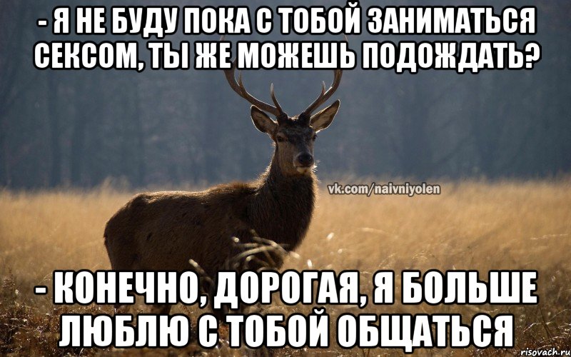 - я не буду пока с тобой заниматься сексом, ты же можешь подождать? - конечно, дорогая, я больше люблю с тобой общаться