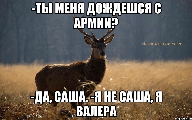 -ты меня дождешся с армии? -да, Саша. -я не Саша, я Валера