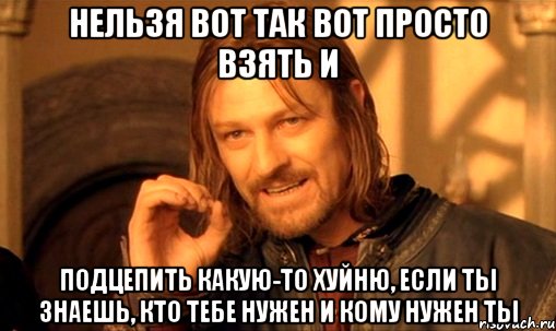 нельзя вот так вот просто взять и подцепить какую-то хуйню, если ты знаешь, кто тебе нужен и кому нужен ты, Мем Нельзя просто так взять и (Боромир мем)