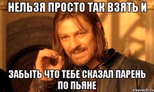 Нельзя просто так взять и забыть что тебе сказал парень по пьяне, Мем Нельзя просто так взять и (Боромир мем)