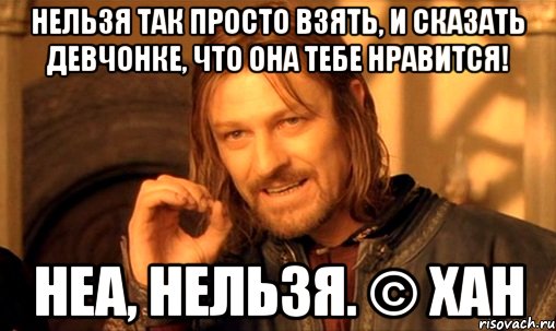 Нельзя так просто взять, и сказать девчонке, что она тебе нравится! Неа, нельзя. © Хан, Мем Нельзя просто так взять и (Боромир мем)