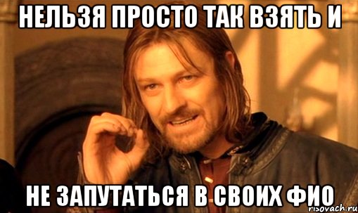 Нельзя просто так взять и не запутаться в своих ФИО, Мем Нельзя просто так взять и (Боромир мем)