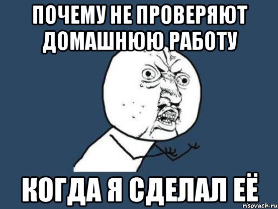 ПОЧЕМУ НЕ ПРОВЕРЯЮТ ДОМАШНЮЮ РАБОТУ КОГДА Я СДЕЛАЛ ЕЁ, Мем Ну почему