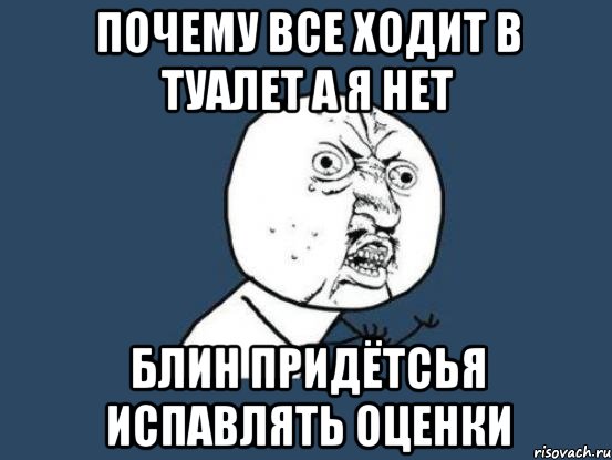 Почему все ходит в туалет а я нет Блин придётсья испавлять оценки, Мем Ну почему