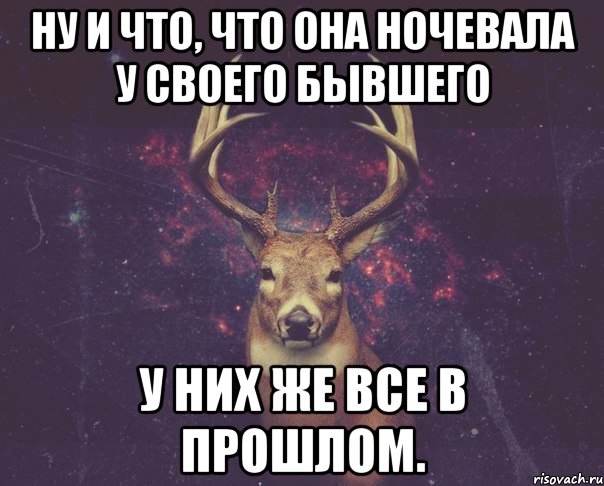 Ну и что, что она ночевала у своего бывшего У них же все в прошлом., Мем  олень наивный