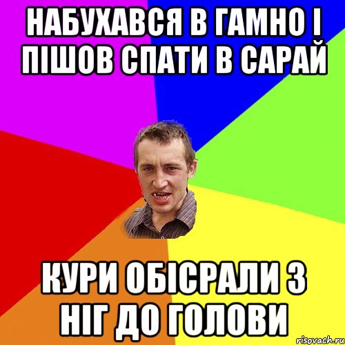 набухався в гамно і пішов спати в сарай кури обісрали з ніг до голови, Мем Чоткий паца