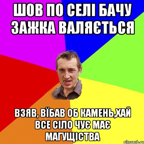 шов по селі бачу зажка валяється взяв, вїбав об камень,хай все сіло чує має магущіства, Мем Чоткий паца