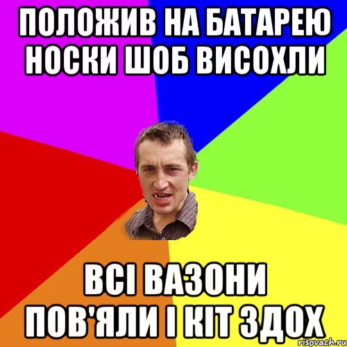 ПОЛОЖИВ НА БАТАРЕЮ НОСКИ ШОБ ВИСОХЛИ ВСІ ВАЗОНИ ПОВ'ЯЛИ І КІТ ЗДОХ, Мем Чоткий паца