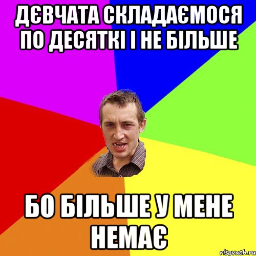 дєвчата складаємося по десяткі і не більше бо більше у мене немає, Мем Чоткий паца