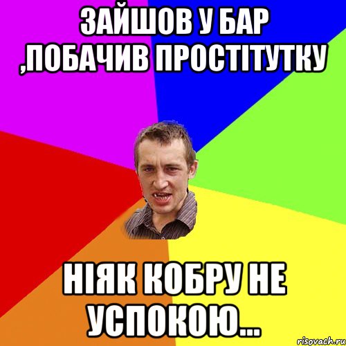 Зайшов у бар ,побачив простітутку Ніяк кобру не успокою..., Мем Чоткий паца