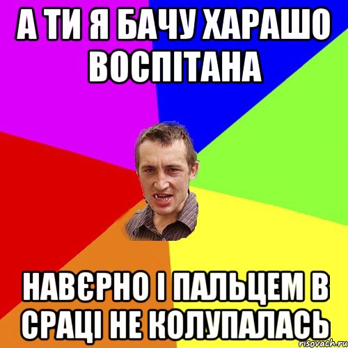 А ТИ Я БАЧУ ХАРАШО ВОСПІТАНА НАВЄРНО І ПАЛЬЦЕМ В СРАЦІ НЕ КОЛУПАЛАСЬ, Мем Чоткий паца