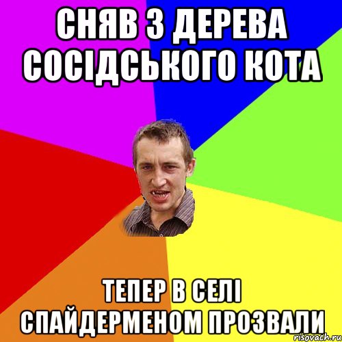 Сняв з дерева сосідського кота Тепер в селі спайдерменом прозвали, Мем Чоткий паца