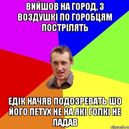 Вийшов на город, з воздушкі по горобцям пострілять Едік начяв подозревать шо його петух не на які голкі не падав, Мем Чоткий паца