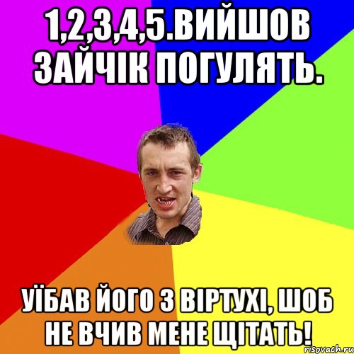 1,2,3,4,5.Вийшов зайчік погулять. Уїбав його з віртухі, шоб не вчив мене щітать!, Мем Чоткий паца