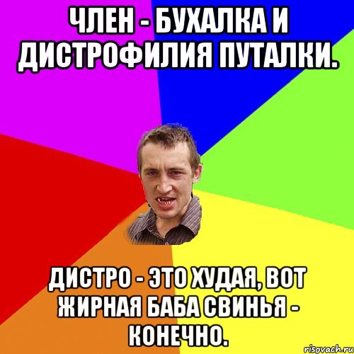 Член - бухалка и дистрофилия путалки. Дистро - это худая, вот жирная баба свинья - конечно., Мем Чоткий паца