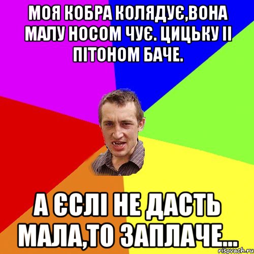 Моя кобра колядує,вона малу носом чує. Цицьку іі пітоном баче. А єслі не дасть мала,то заплаче..., Мем Чоткий паца