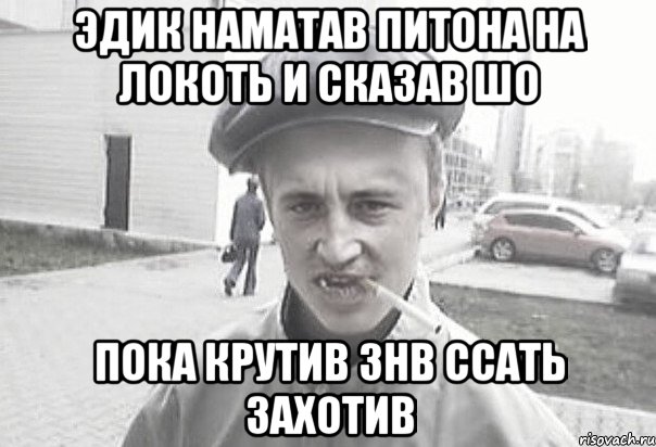 эдик наматав питона на локоть и сказав шо пока крутив знв ссать захотив, Мем Пацанська философия