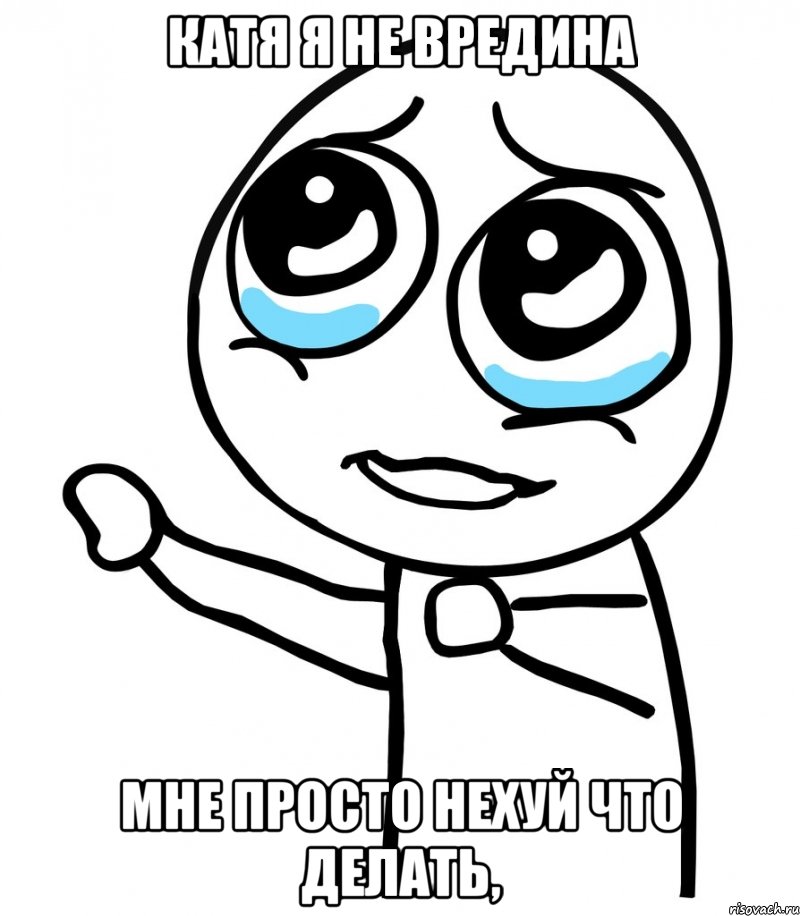 Катя я не вредина мне просто нехуй что делать,, Мем  please  с вытянутой рукой